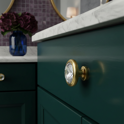 Cosmas 5317BB-C Brushed Brass &amp; Clear Glass Round Cabinet Knob