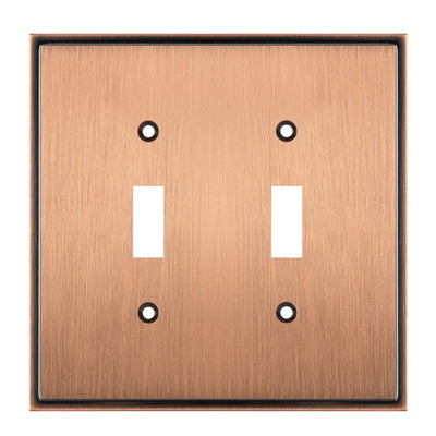 Harmon Antique Copper Double Toggle Soft Modern Switchplate Cover