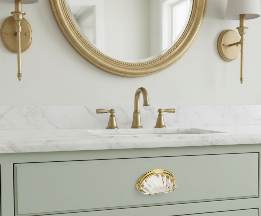 Cosmas 6381BB-C Brushed Brass with Clear Glass Cabinet Cup Pull