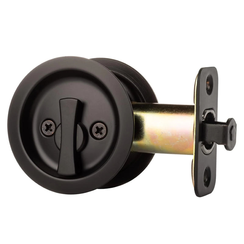 Round Bed/Bath Privacy Pocket Door Latch, Flat Black