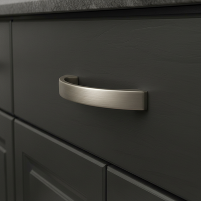 Dark gray cabinet with a silver handle