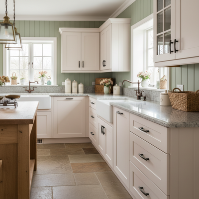 Oil rubbed bronze pulls on an English Country kitchen 