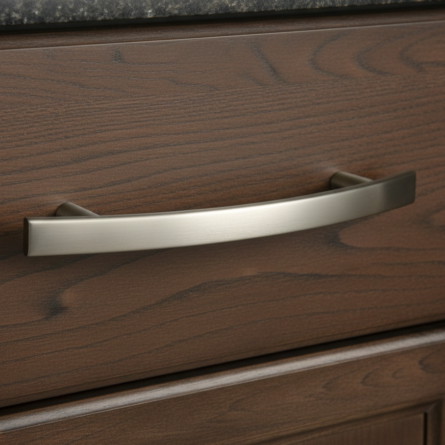 Wooden drawer with a metallic handle