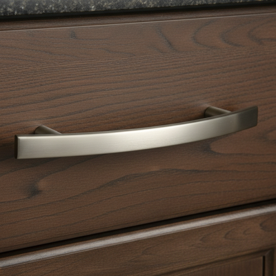 Wooden drawer with a metallic handle