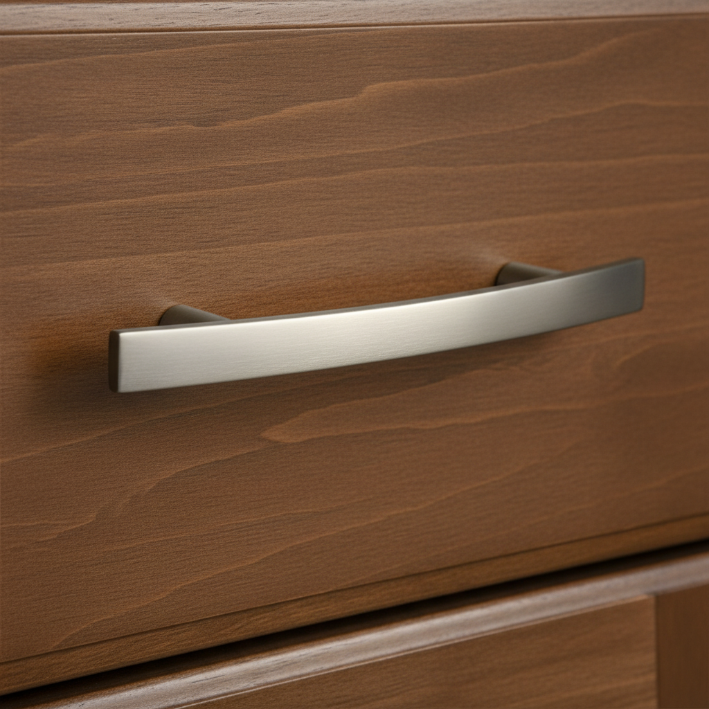 Wooden drawer with a metallic handle