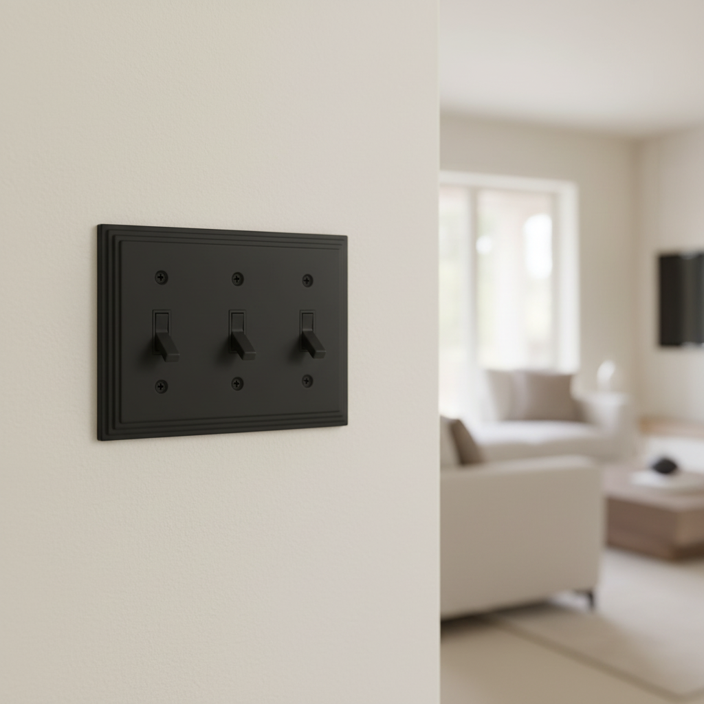 Cosmas 25037-FB Flat Black Triple Toggle Switchplate Cover