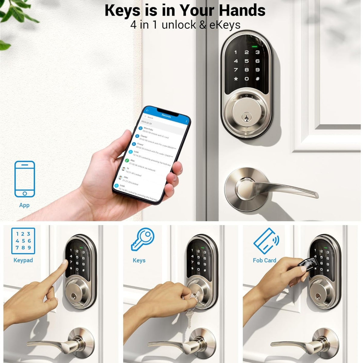 Keyless Entry RZ06B Satin Nickel Keypad Smart Deadbolt and Door Lever