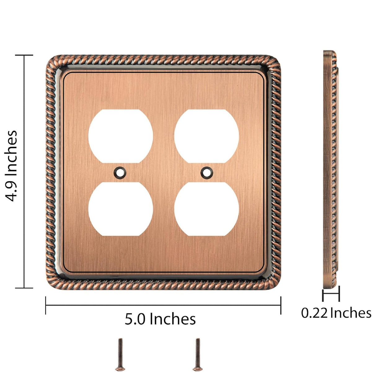 Harmon Antique Copper Double Duplex Rope Edge Outlet Cover