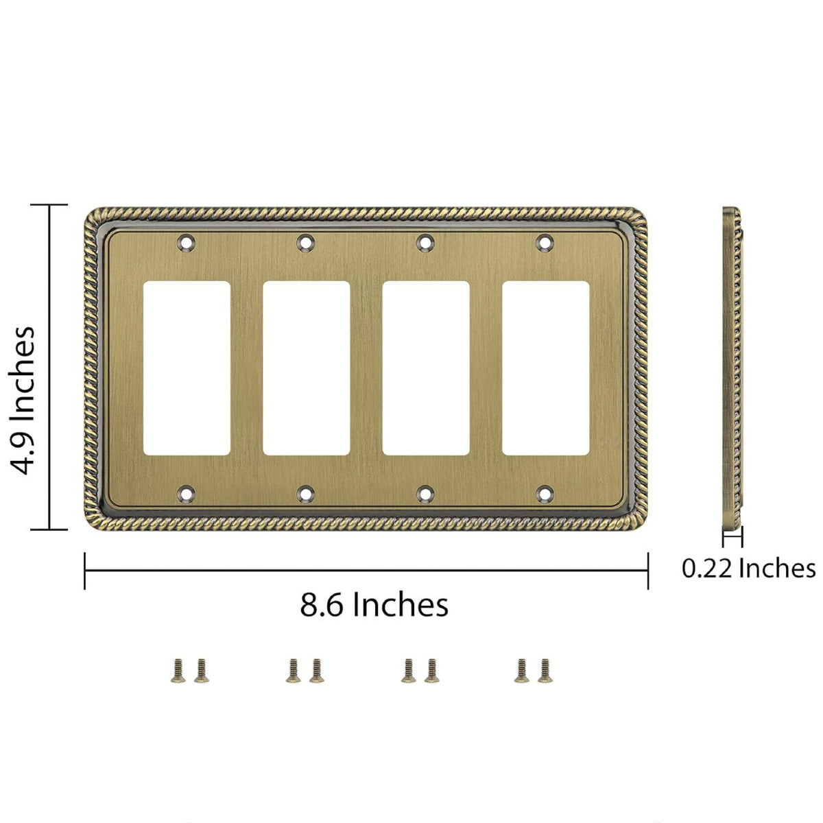 Harmon Antique Brass Quad Decora Rope Edge Switchplate Cover