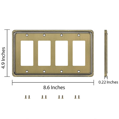 Harmon Antique Brass Quad Decora Rope Edge Switchplate Cover