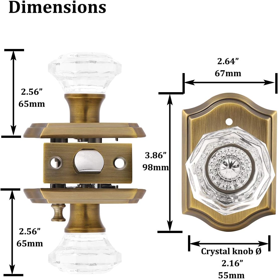 Antique Brass Crystal Privacy Locking Bedroom/Bathroom Door Knob