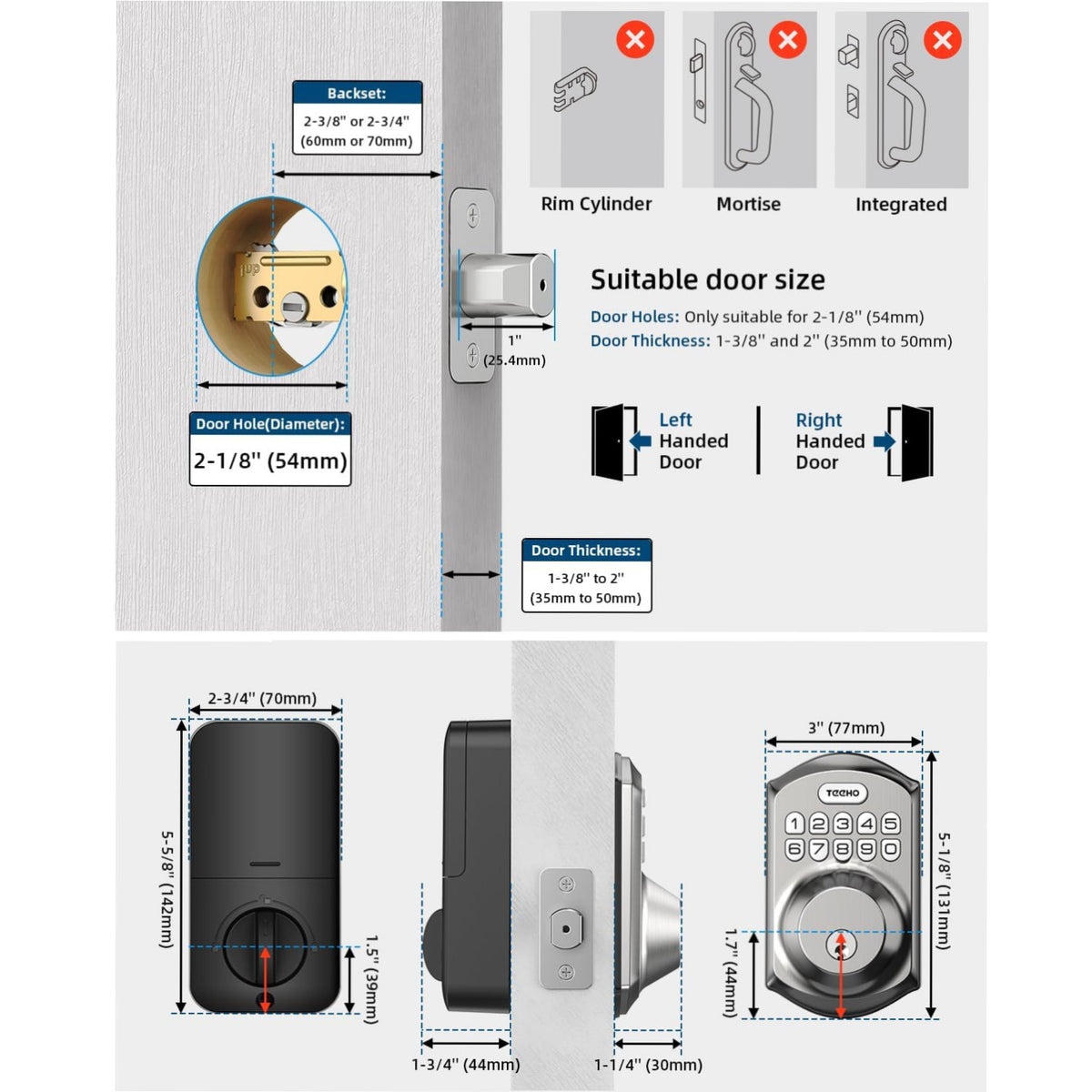 Keyless Entry TE001 Satin Nickel Keypad Deadbolt