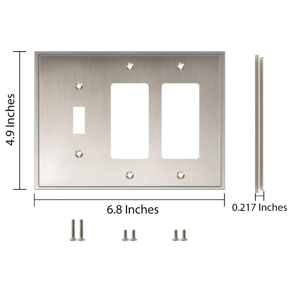 Harmon Satin Nickel Single Toggle / Double Decora Soft Modern Switchplate Cover
