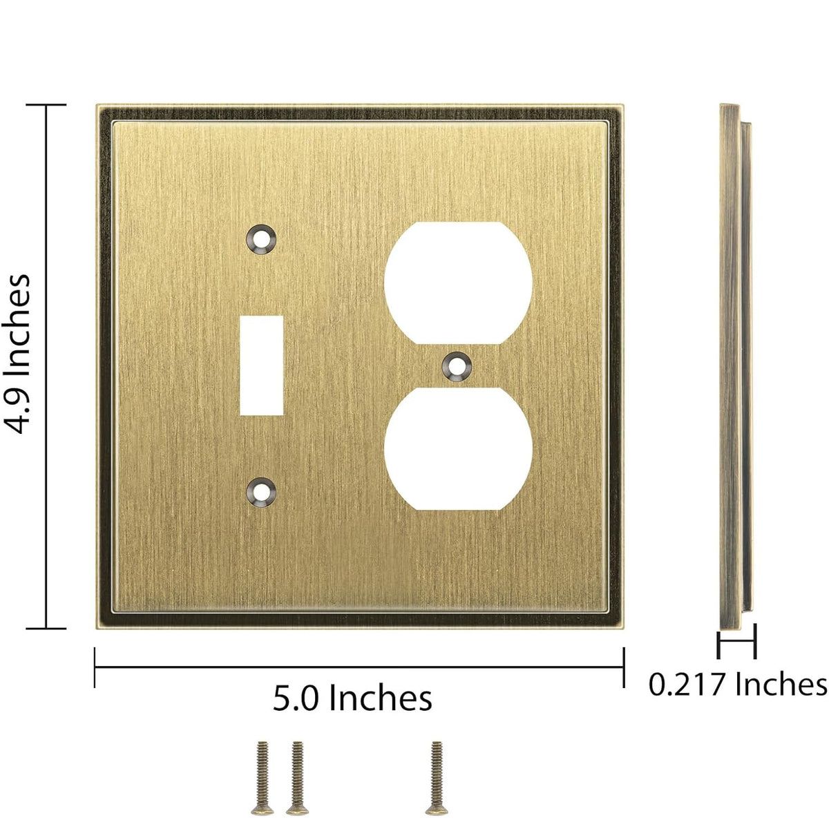 Harmon Antique Brass Single Toggle / Single Duplex Soft Modern Switchplate Cover