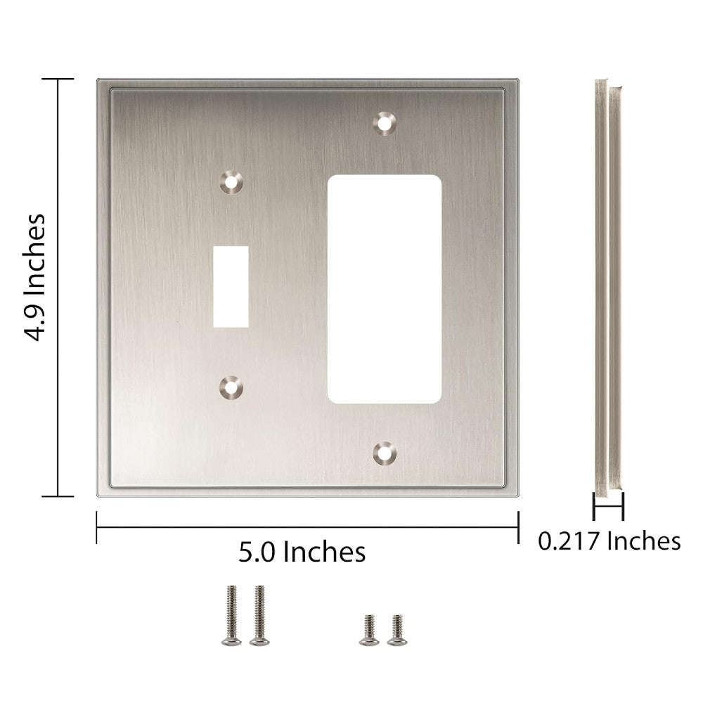 Harmon Satin Nickel Single Toggle / Single Decora Soft Modern Switchplate Cover