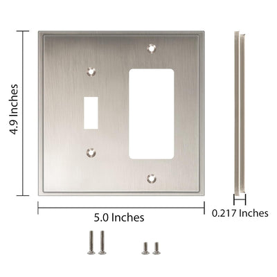 Harmon Satin Nickel Single Toggle / Single Decora Soft Modern Switchplate Cover