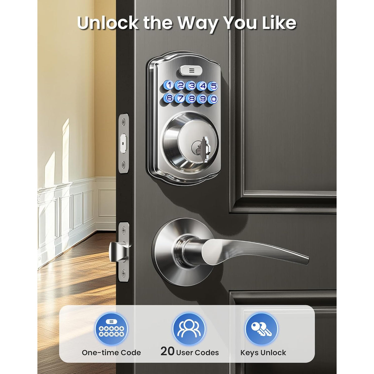 Keyless Entry KS02B Satin Nickel Keypad Deadbolt with Door Lever