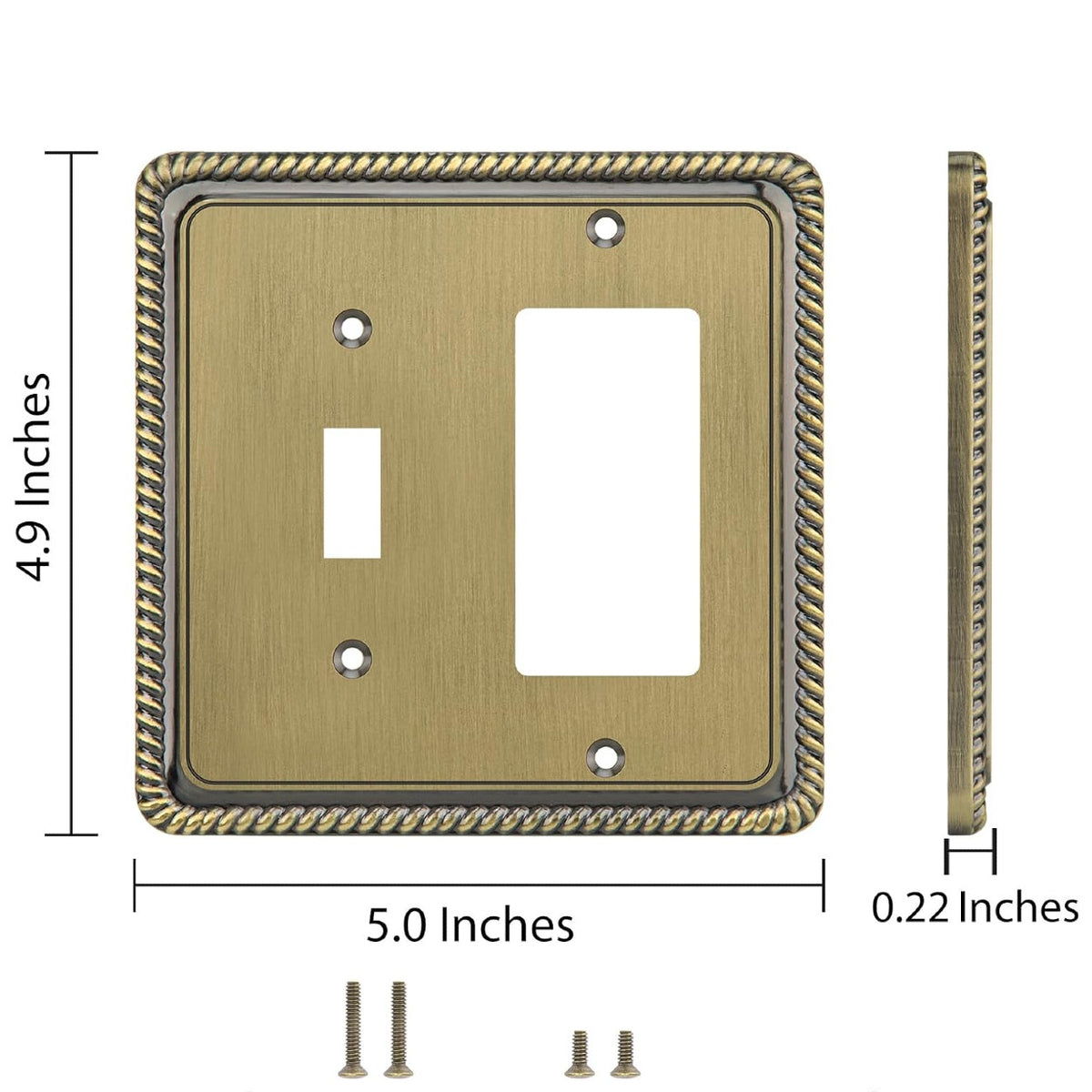 Harmon Antique Brass Single Toggle / Single Decora Rope Edge Switchplate Cover