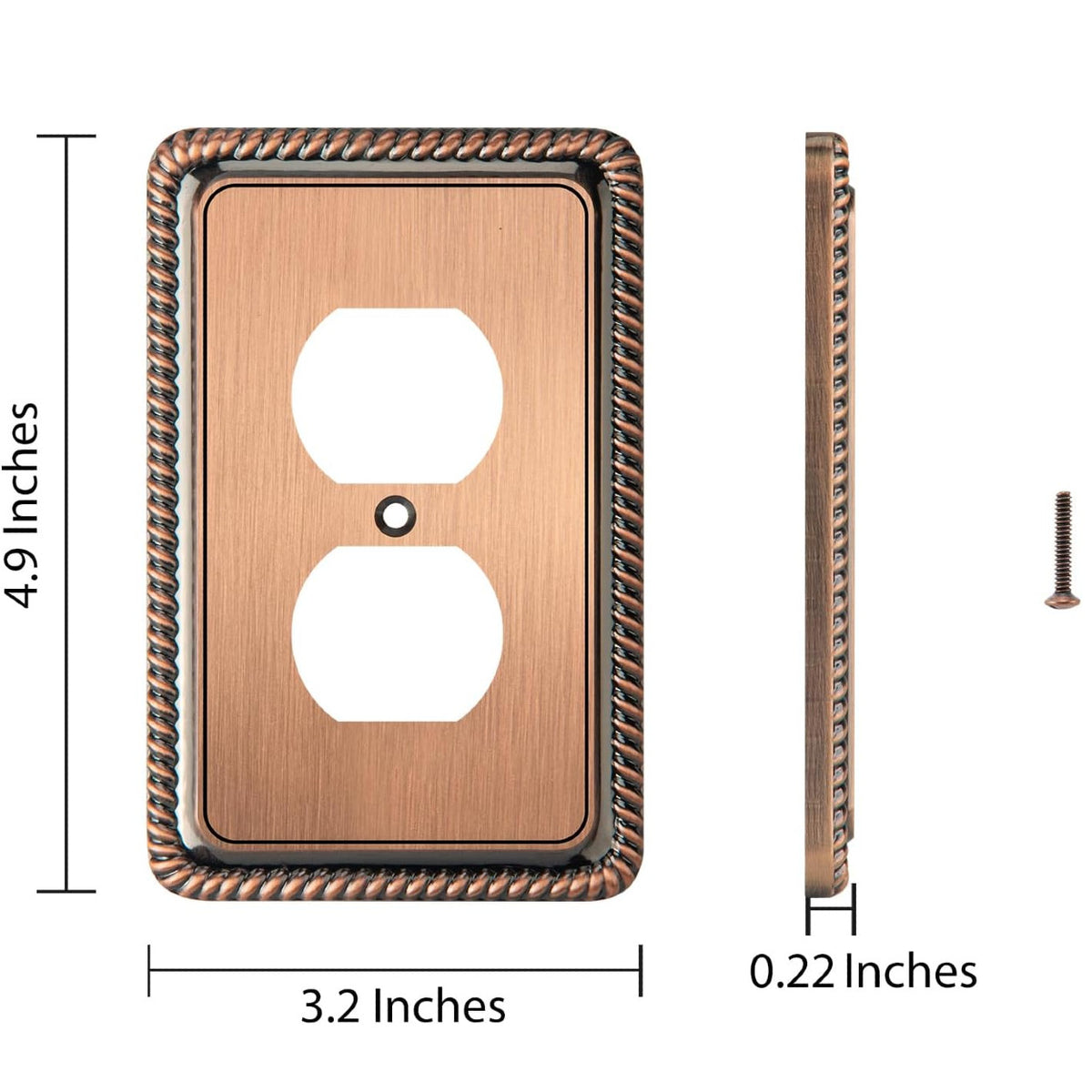 Harmon Antique Copper Single Duplex Rope Edge Outlet Cover