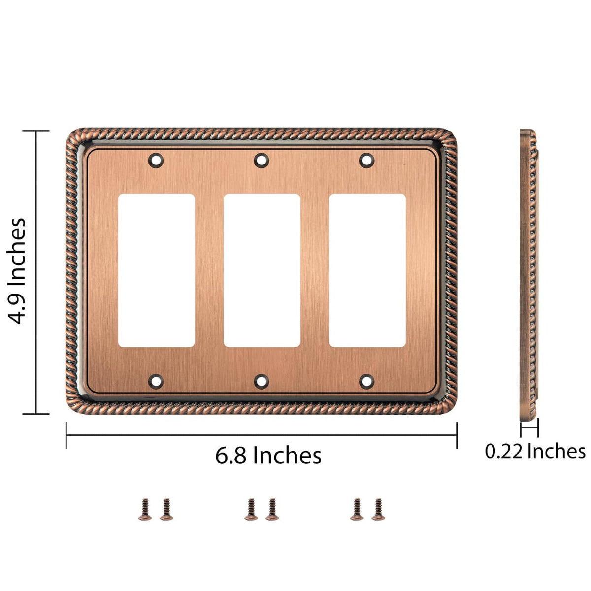 Harmon Antique Copper Triple Decora Rope Edge Switchplate Cover
