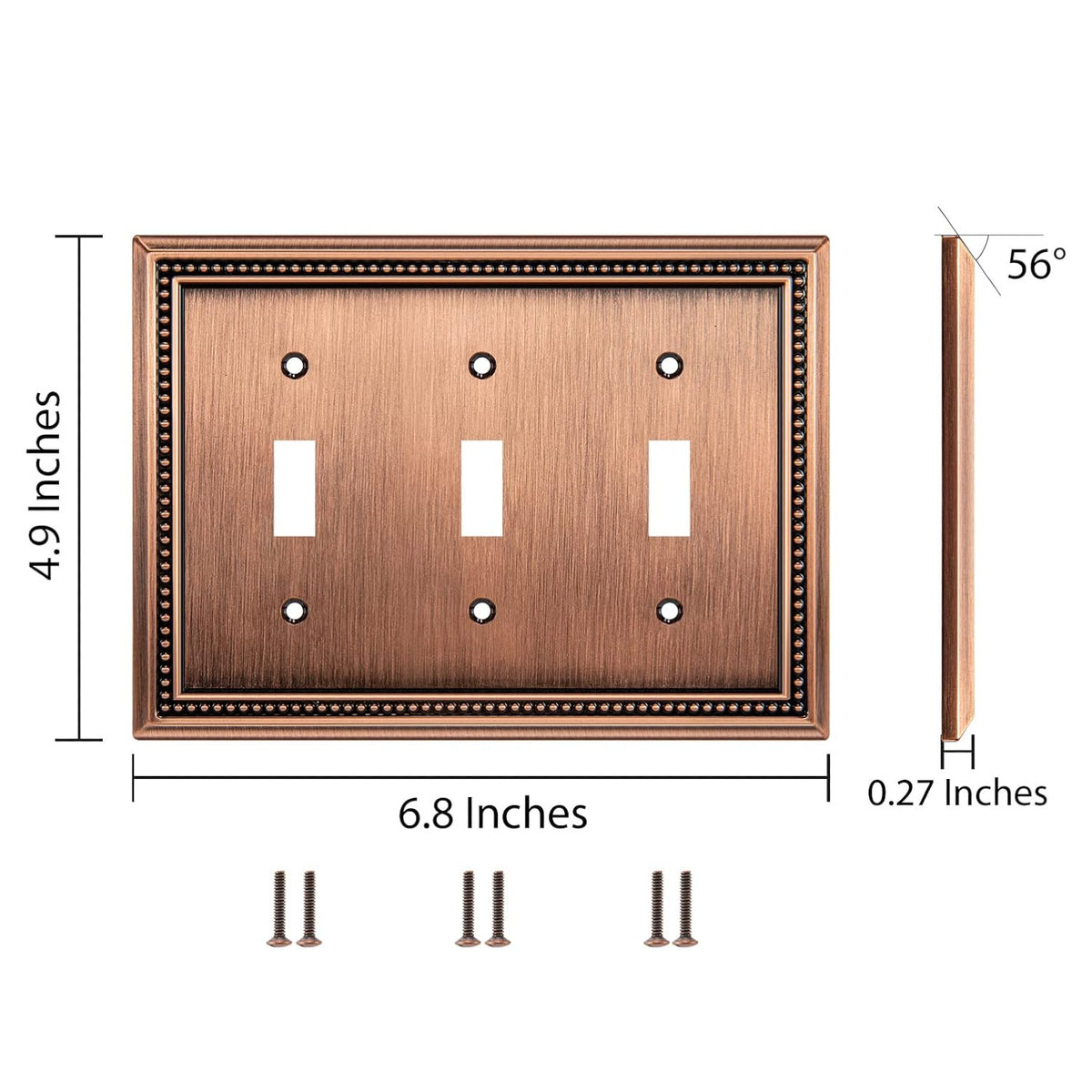 Harmon Antique Copper Triple Toggle Decorative Switchplate Cover