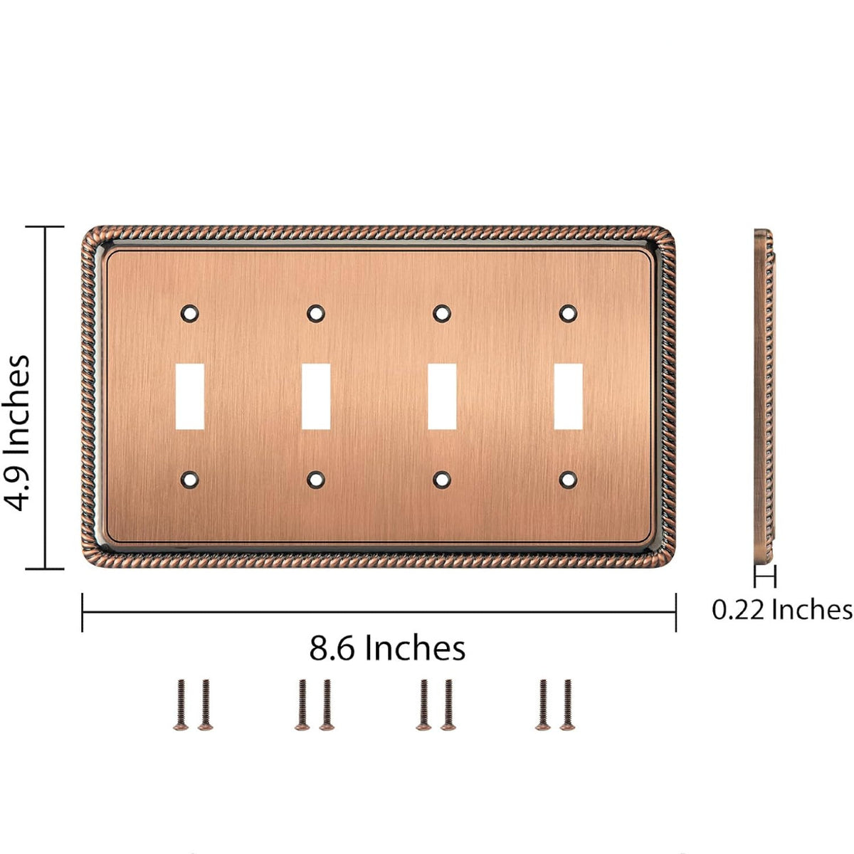 Harmon Antique Copper Quad Toggle Rope Edge Switchplate Cover