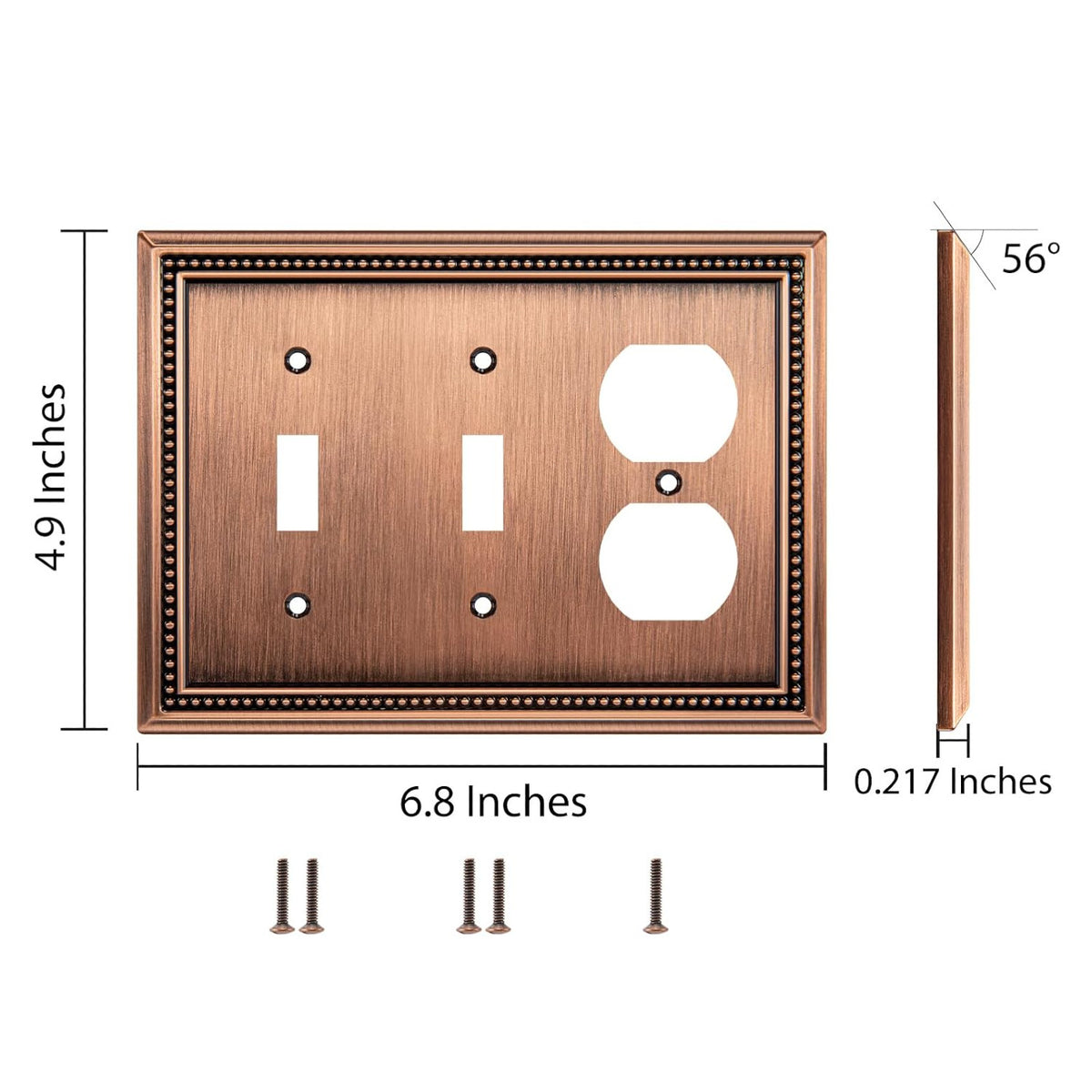 Harmon Antique Copper Double Toggle / Single Duplex Decorative Switchplate Cover