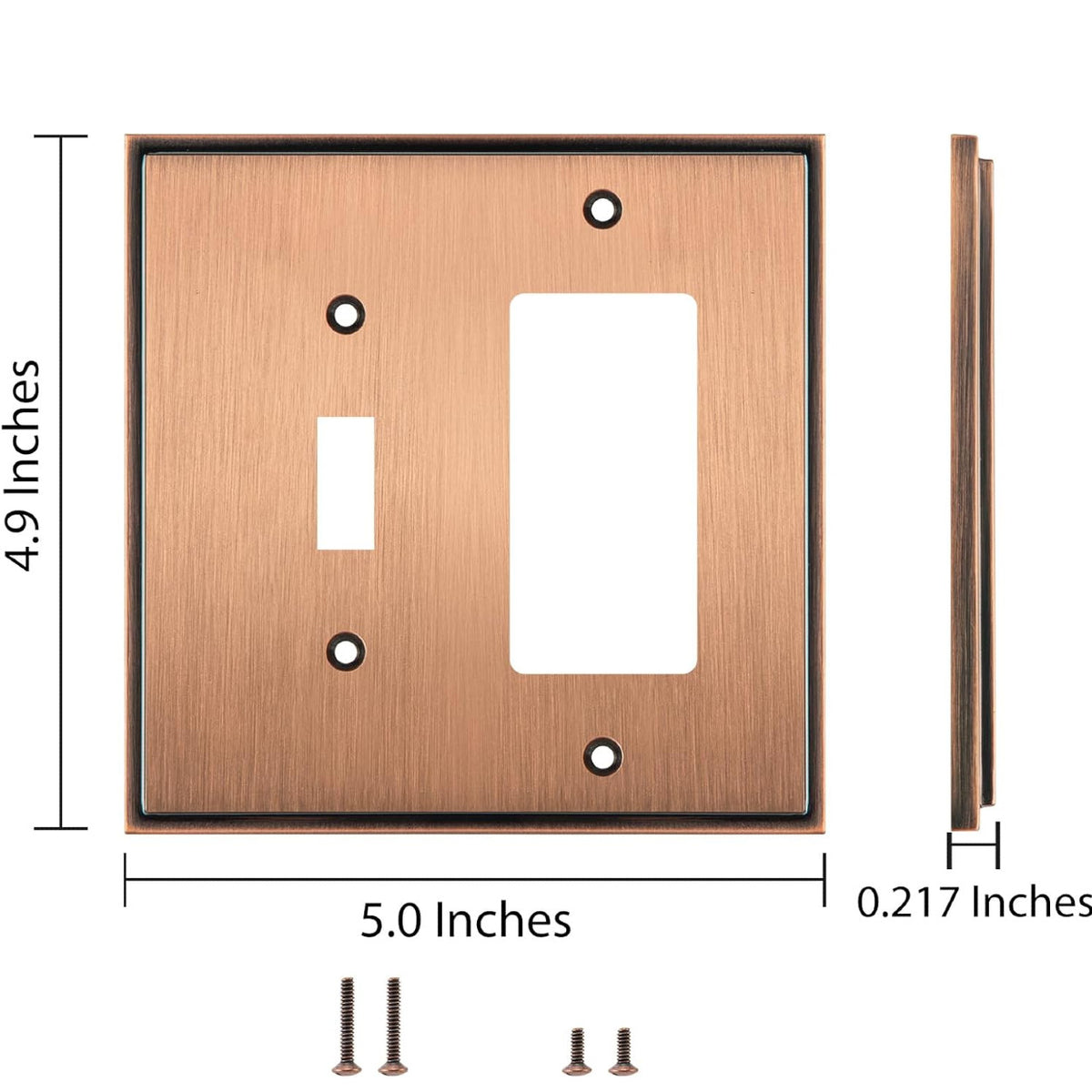Harmon Antique Copper Single Toggle / Single Decora Soft Modern Switchplate Cover