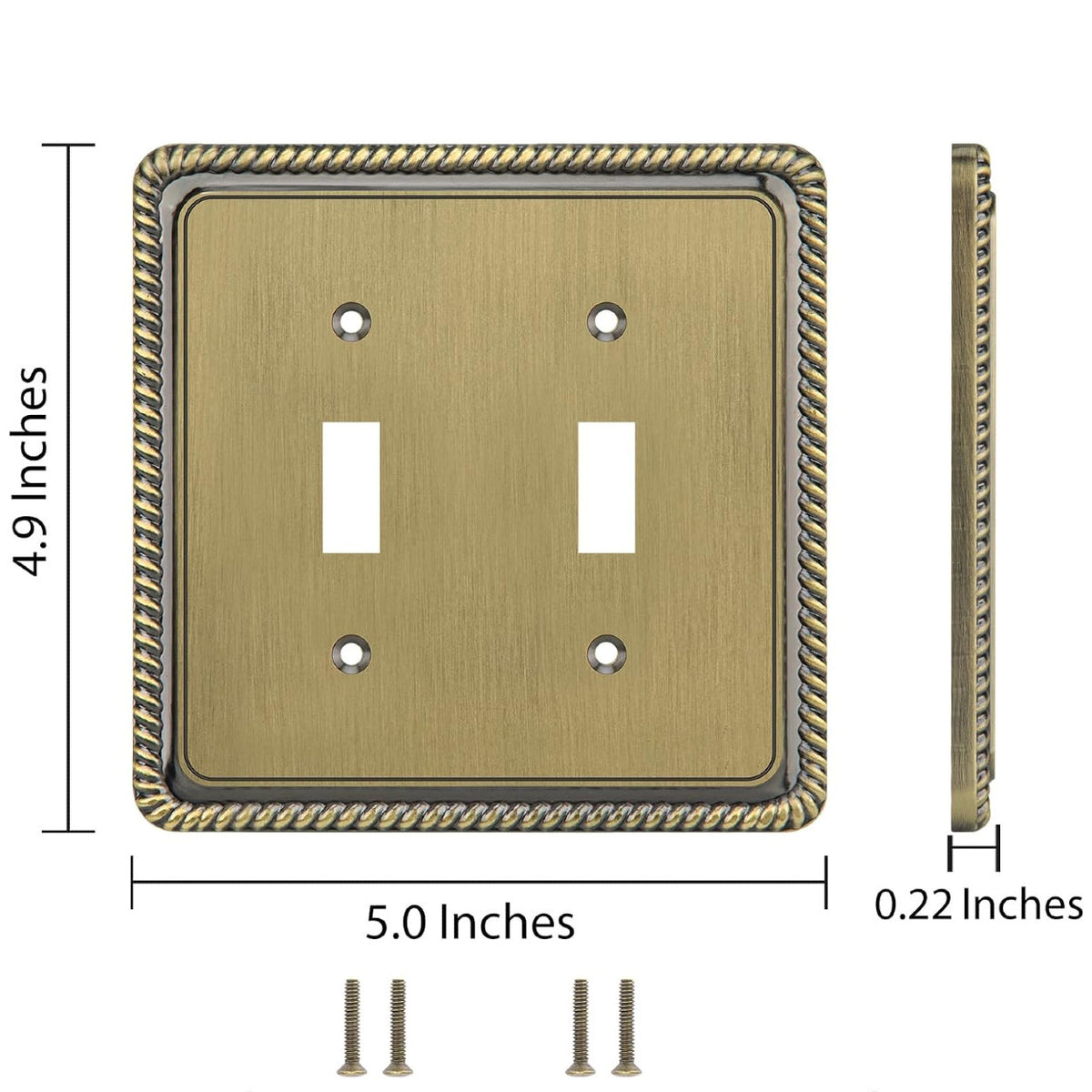 Harmon Antique Brass Double Toggle Rope Edge Switchplate Cover