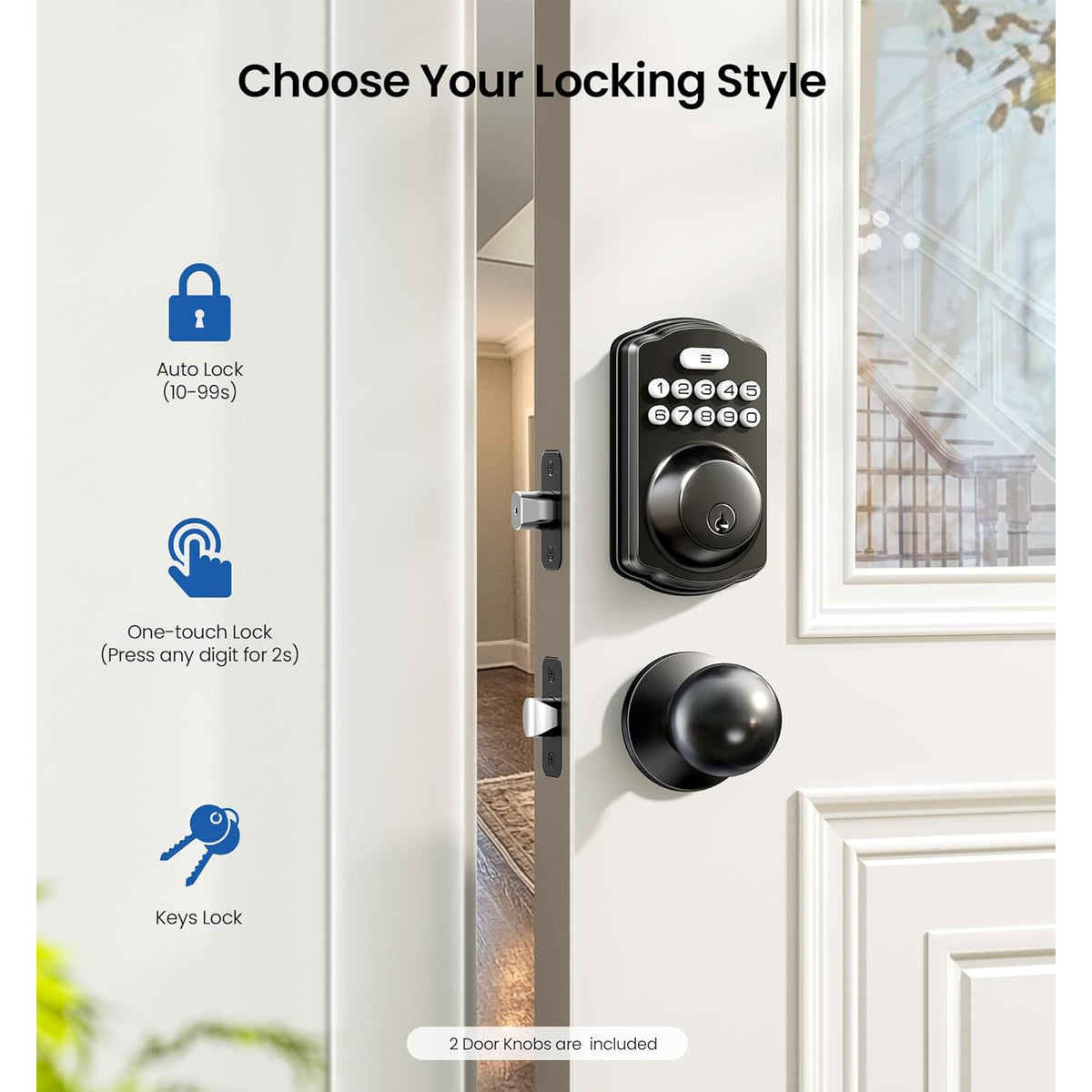 Keyless Entry KS01C Matte Black Keypad Deadbolt with Door Knob