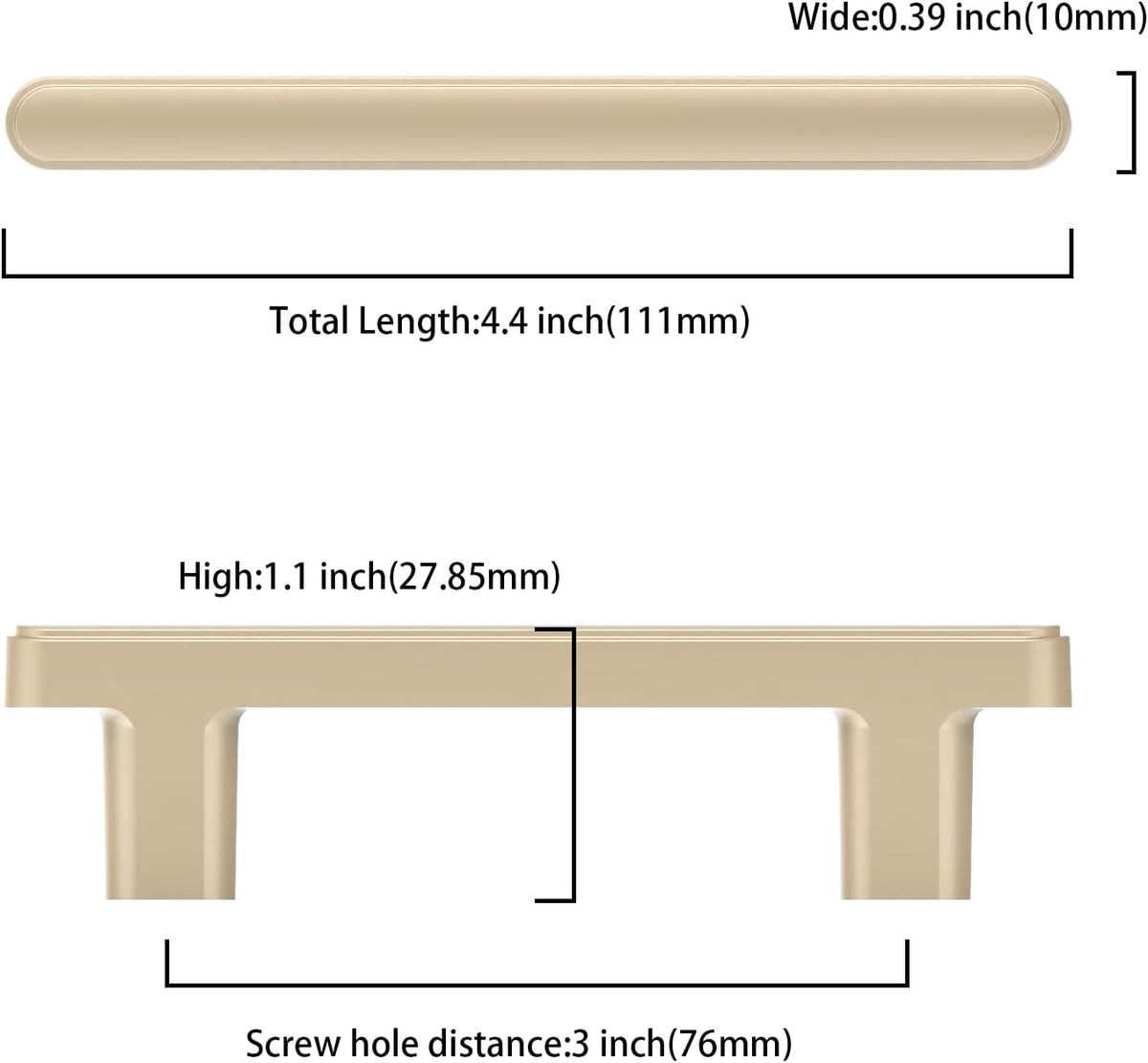 Asidrama 10 Pack 3 Inch (76mm) Champagne Bronze Kitchen Cabinet Handles