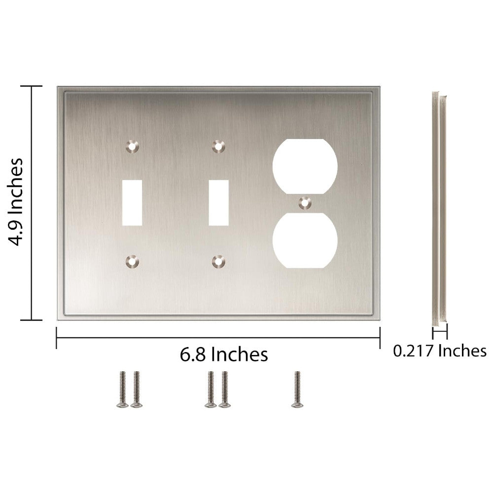 Harmon Satin Nickel Double Toggle / Single Duplex Soft Modern Switchplate Cover
