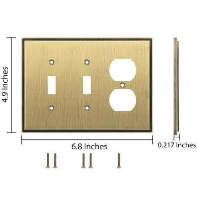 Harmon Antique Brass Double Toggle / Single Duplex Soft Modern Switchplate Cover