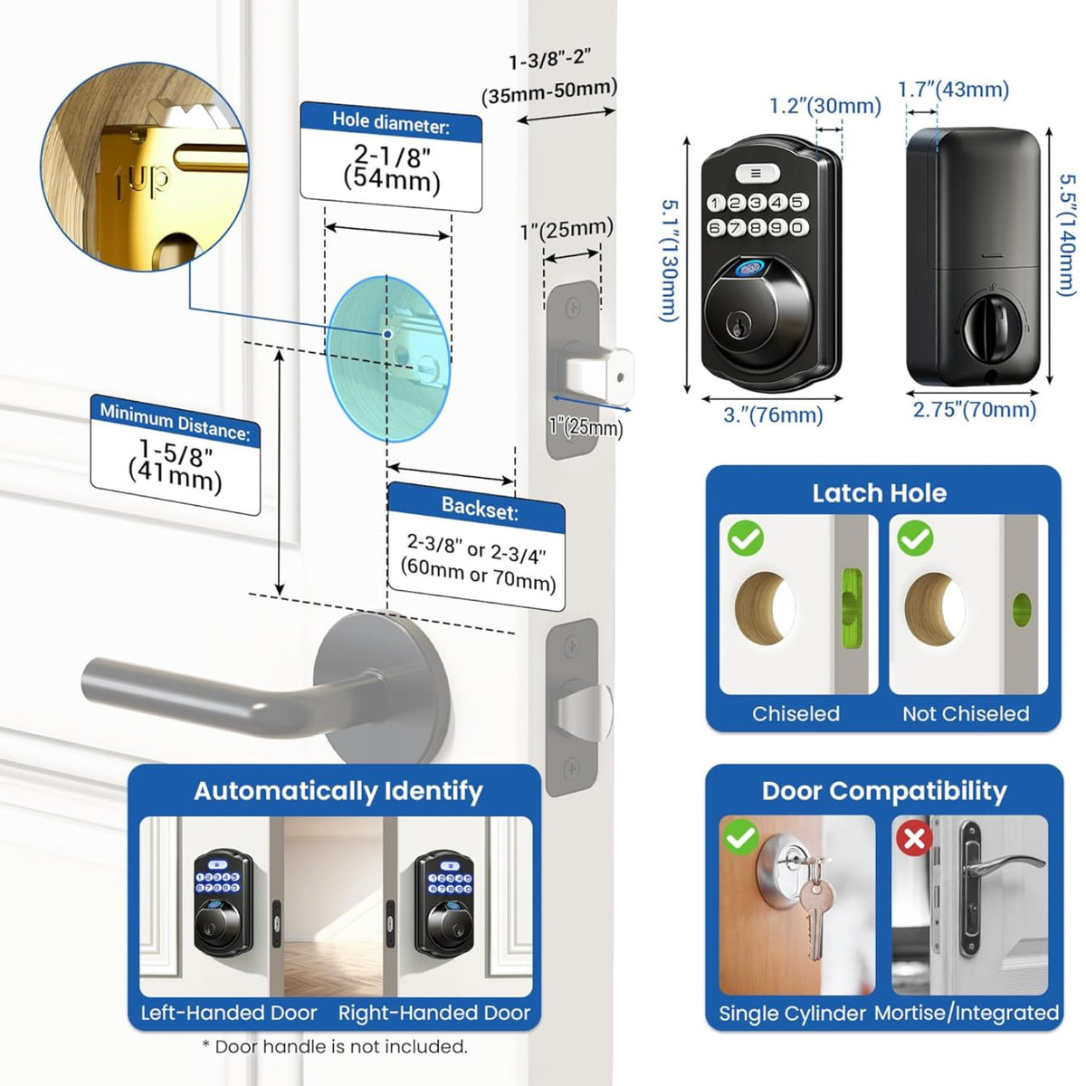 Keyless Entry KS02A Matte Black Fingerprint and Keypad Deadbolt