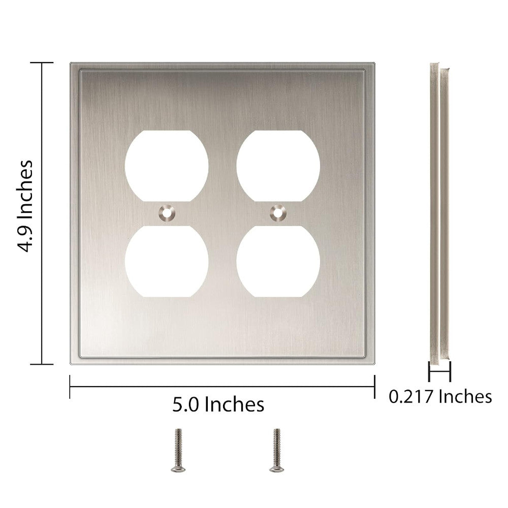 Harmon Satin Nickel Double Duplex Soft Modern Outlet Cover