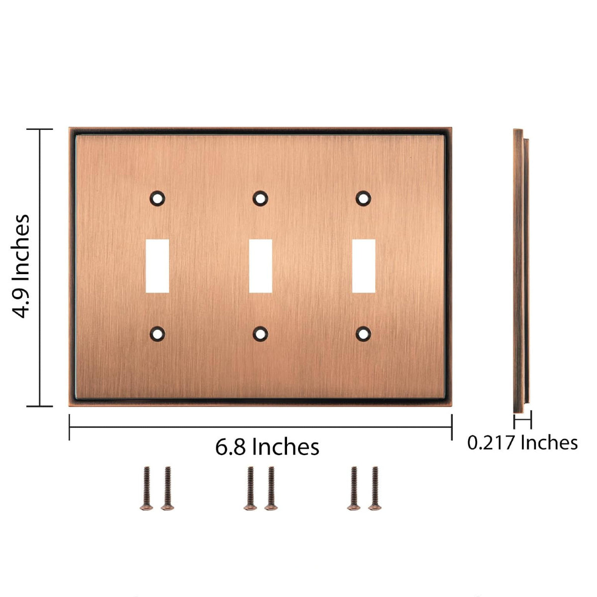 Harmon Antique Copper Triple Toggle Soft Modern Switchplate Cover