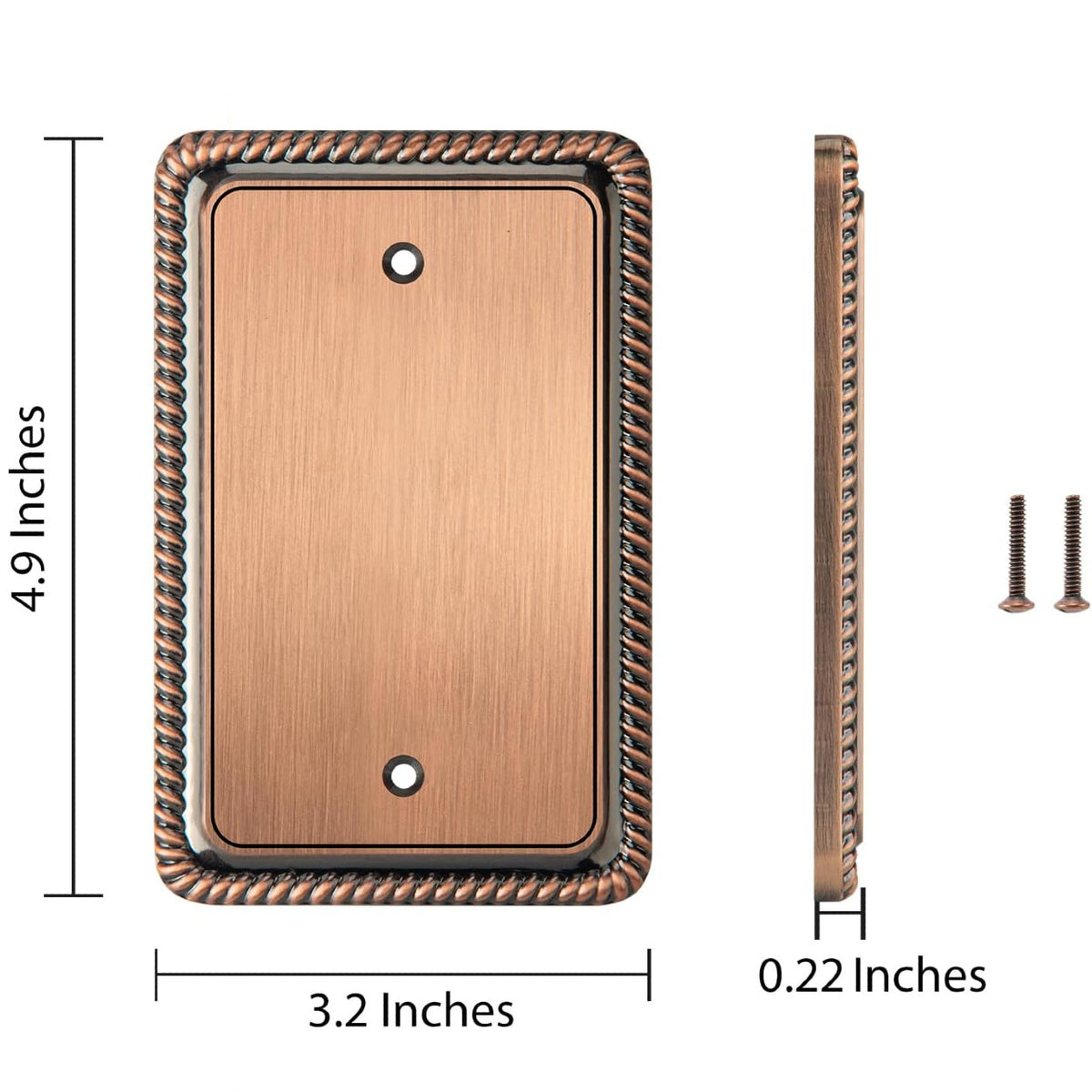 Harmon Antique Copper Single Blank Rope Edge Switchplate Cover