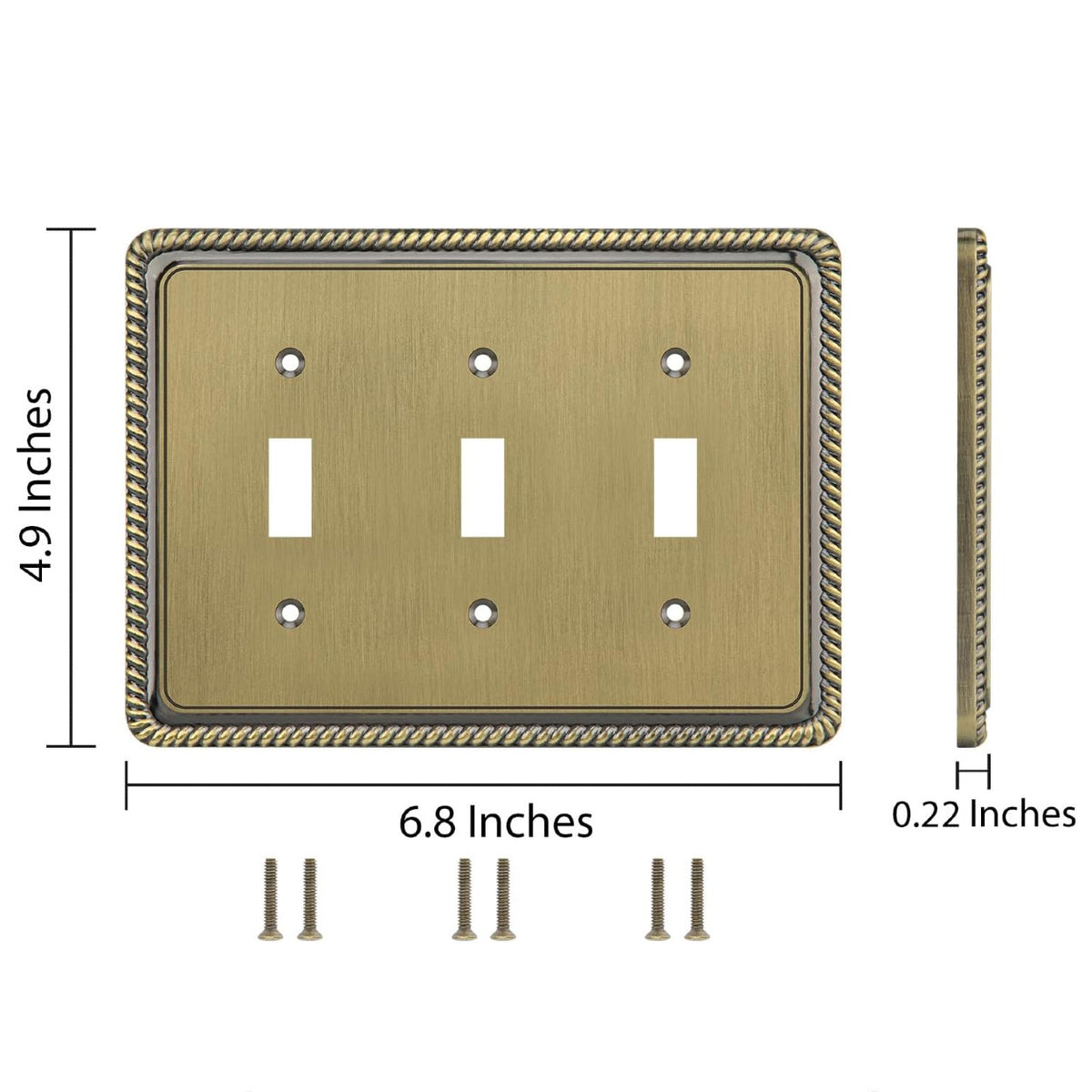 Harmon Antique Brass Triple Toggle Rope Edge Switchplate Cover