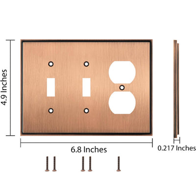 Harmon Antique Copper Double Toggle / Single Duplex Soft Modern Switchplate Cover