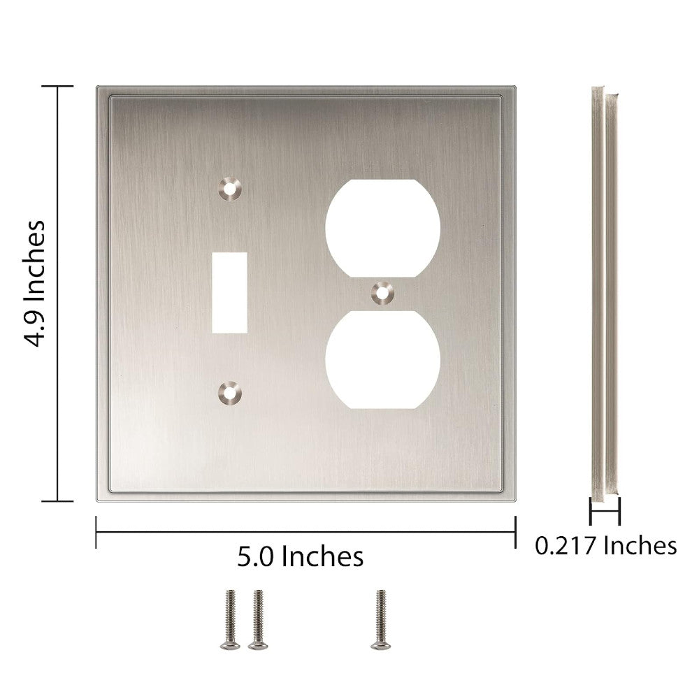 Harmon Satin Nickel Single Toggle / Single Duplex Soft Modern Switchplate Cover