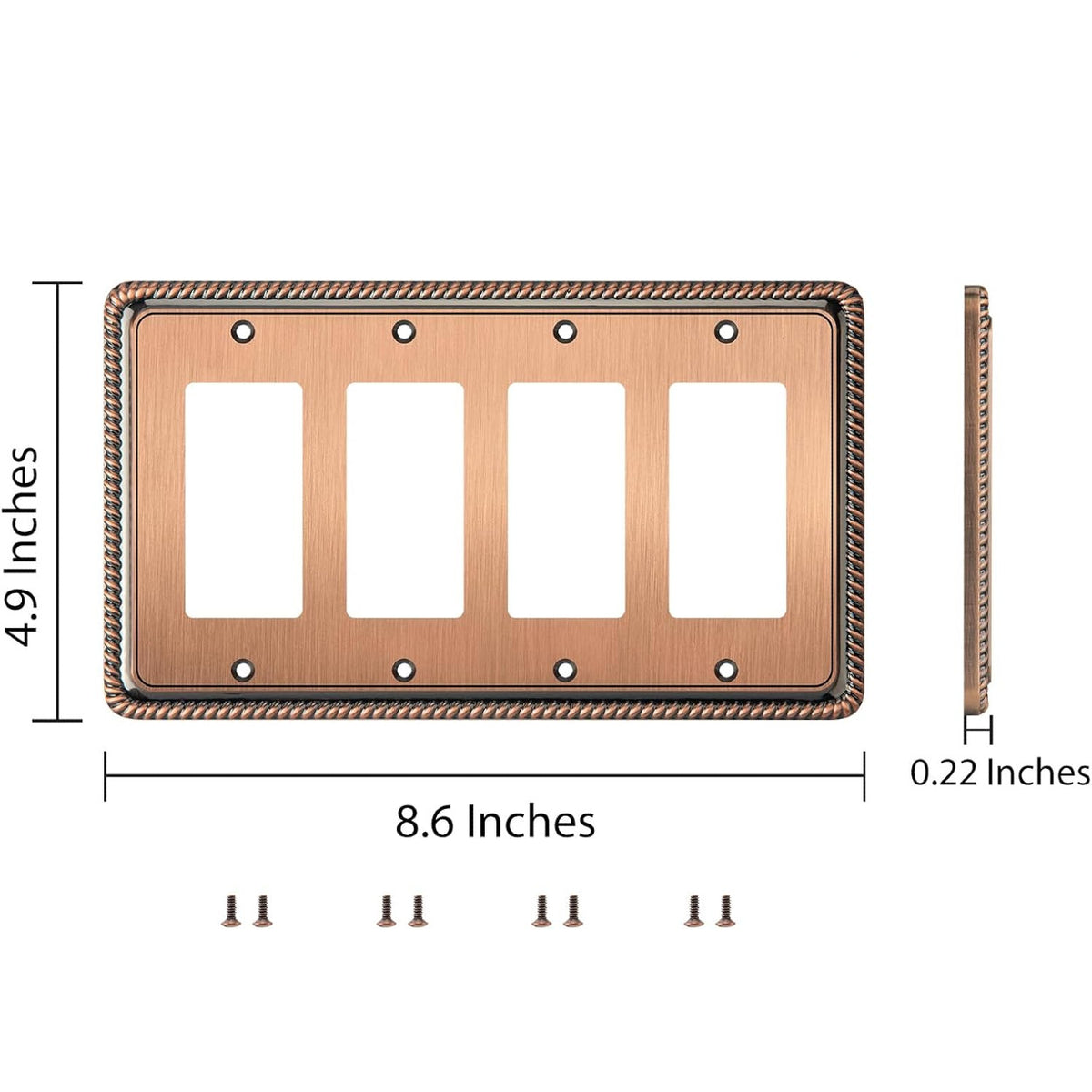 Harmon Antique Copper Quad Decora Rope Edge Switchplate Cover