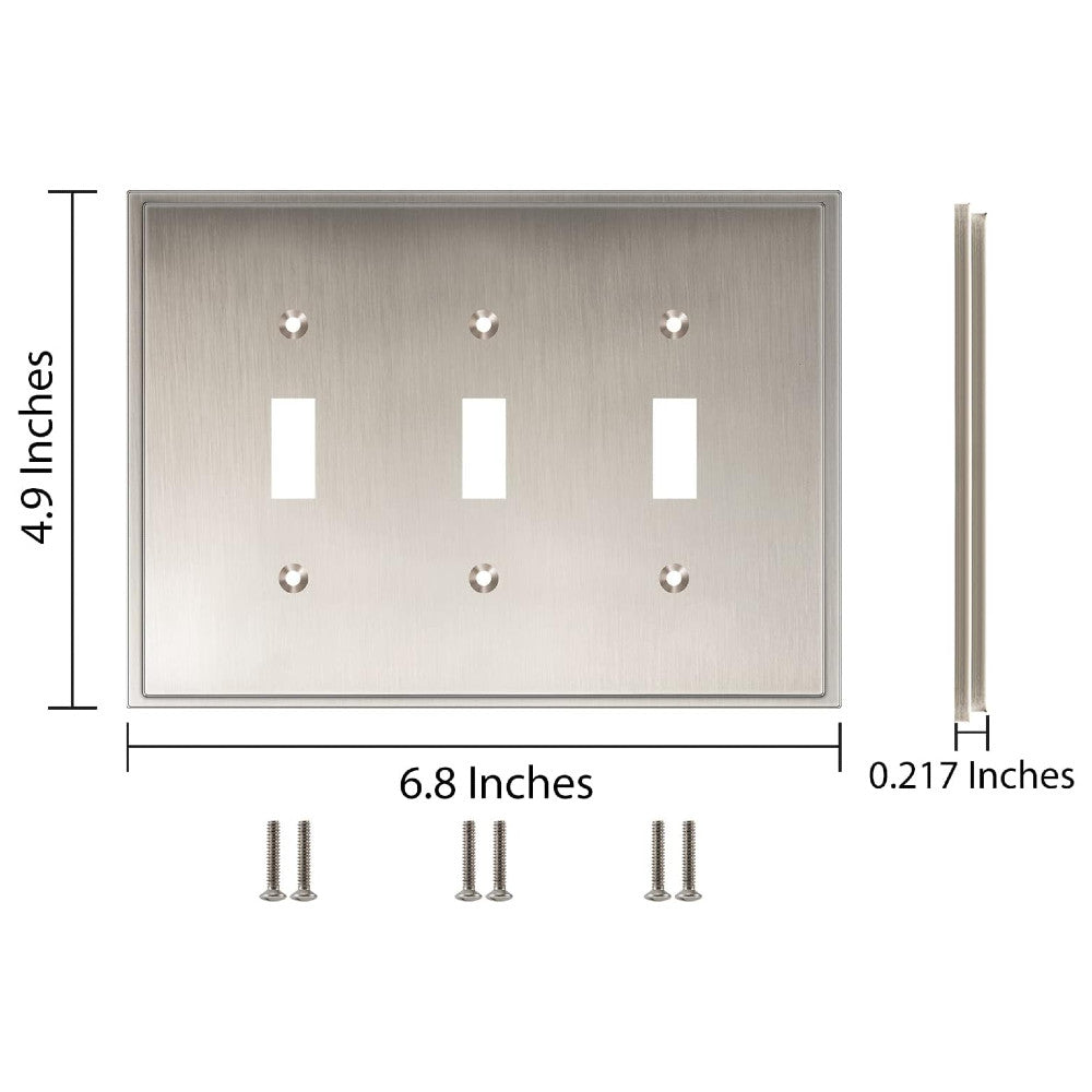 Harmon Satin Nickel Triple Toggle Soft Modern Switchplate Cover