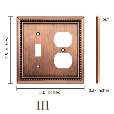 Harmon Antique Copper Single Toggle / Single Duplex Decorative Switchplate Cover