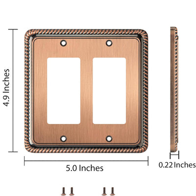 Harmon Antique Copper Double Decora Rope Edge Switchplate Cover