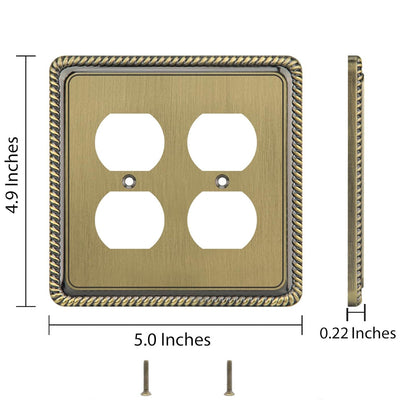 Harmon Antique Brass Double Duplex Rope Edge Outlet Cover