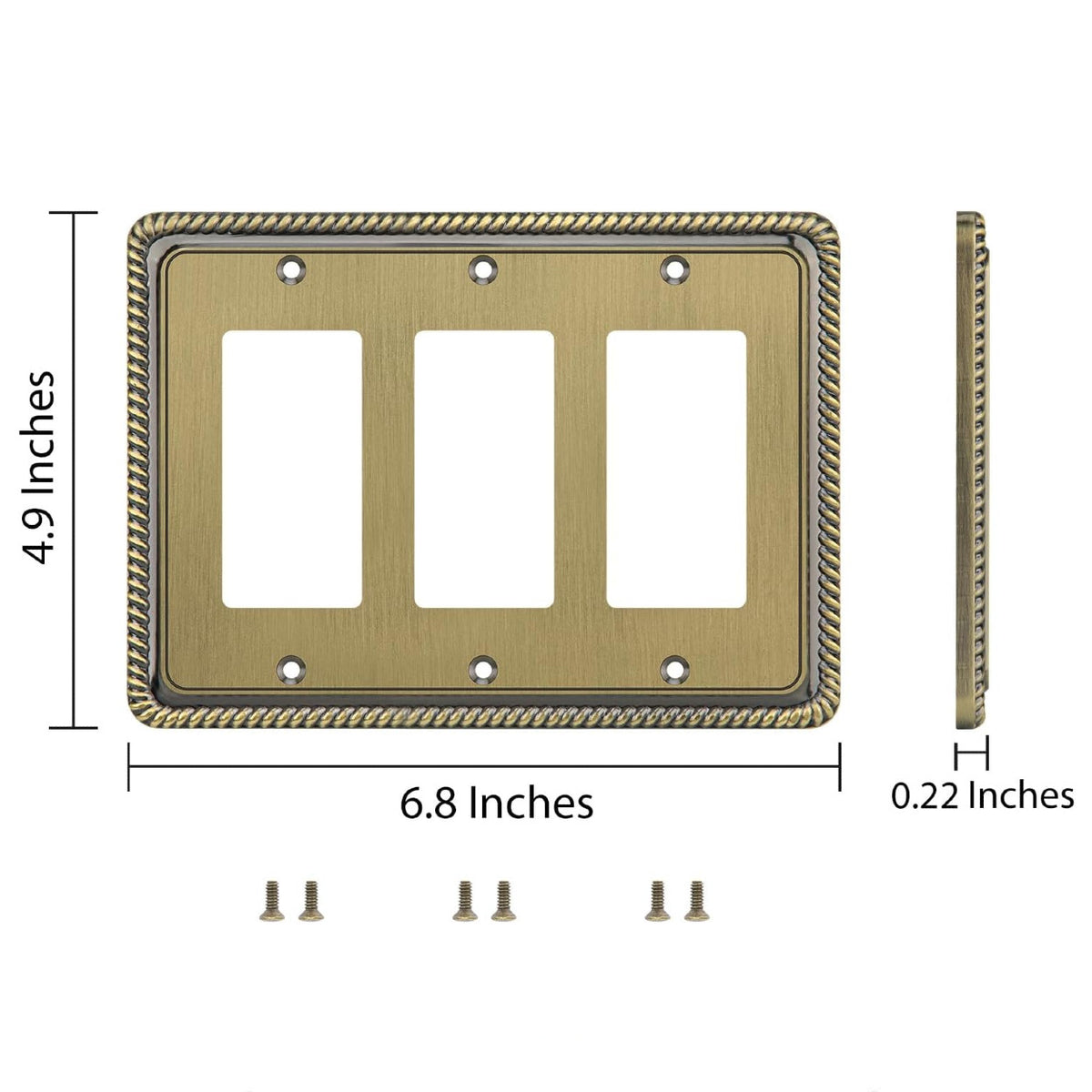 Harmon Antique Brass Triple Decora Rope Edge Switchplate Cover