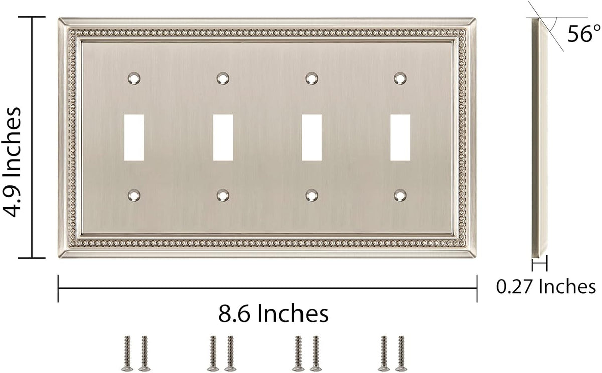 Harmon Satin Nickel Quad Toggle Decorative Switchplate Cover