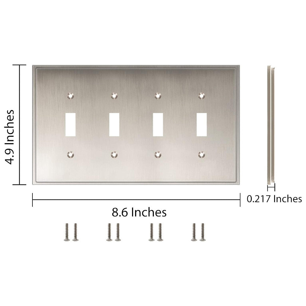Harmon Satin Nickel Quad Toggle Soft Modern Switchplate Cover