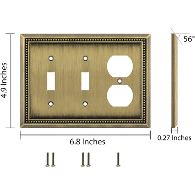 Harmon Antique Brass Double Toggle / Single Duplex Decorative Switchplate Cover
