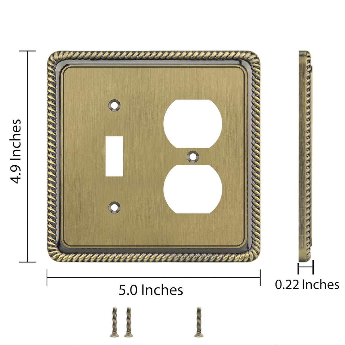 Harmon Antique Brass Single Toggle / Single Duplex Rope Edge Switchplate Cover
